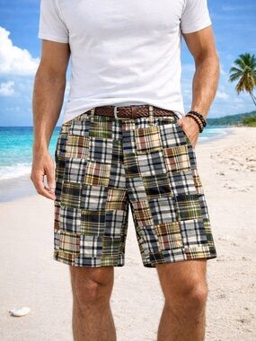 NWT Madras Bermuda Shorts India Cotton Plaid Patchwork Preppy Mens 40 P Fredrick